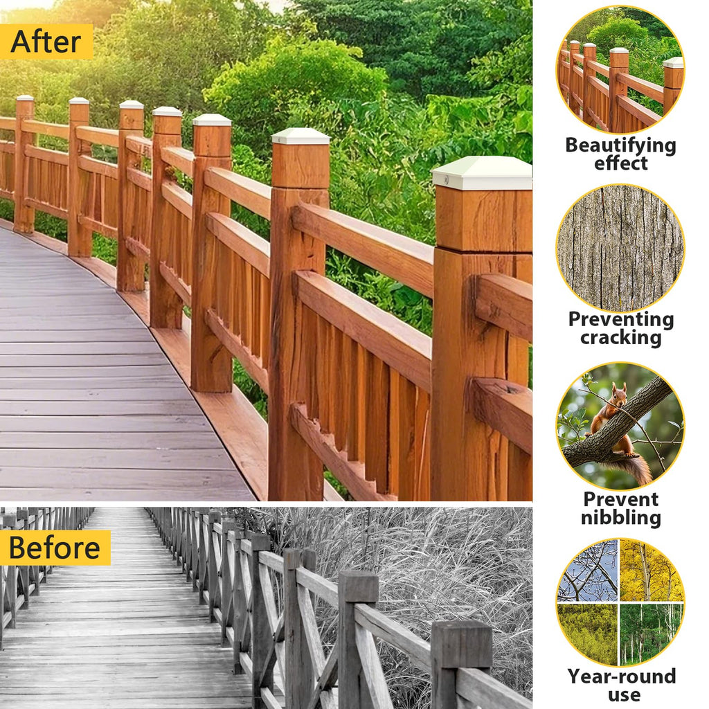 Goovilla 4x4 Post Caps White(Actual 3.5" x 3.5"), 8 Pack Fence Post Caps with 16 Screws and Easy Installation, Sturdy Waterproof Plastic Deck Post Caps with Frosted Finishing Touch, Protect Wood Post