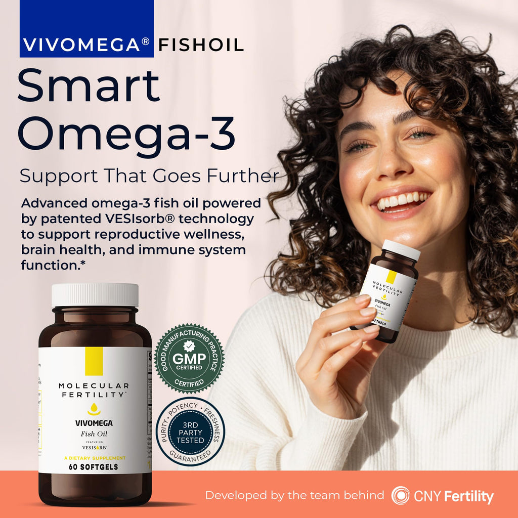 Molecular Fertility VIVOMEGA Fish Oil with VESIsorb® - Fertility Supplement for Women & Men - Doctor Formulated EPA DHA Omega 3 Fatty Acids, Vitamin D3 K2 for Reproductive Wellness - 60 Softgels