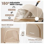Foldable Dog Stroller Portable Compact Pet Stroller for Small Medium Dogs Cats Up to 35lbs One Click Folding Large Cat Carriage with Adjustable Canopy, Storage Basket - Khaki