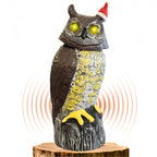 Ugold Solar Powered Owl, Motion Detection, Rotating Head, Realistic Hoots and Silent Mode, Outdoor Statue, Sculpture, Owl Decoration with a Christmas Hat for Home, Garden, Patio and Lawn