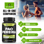 180 Capsules - 600mg Pao Pereira Herb Extract 10:1 with 400mg Graviola Soursop - Combined Formula for Immune System, Comfortable Mind, Body Management & Strength Support