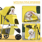 Magshion 3-Wheel Pet Stroller, Foldable Travel Jogger for Small & Medium Dogs & Cats (Up to 33lbs), Lightweight Carrier with Breathable Mesh Cover, Cup Holder & Storage Basket, Yellow