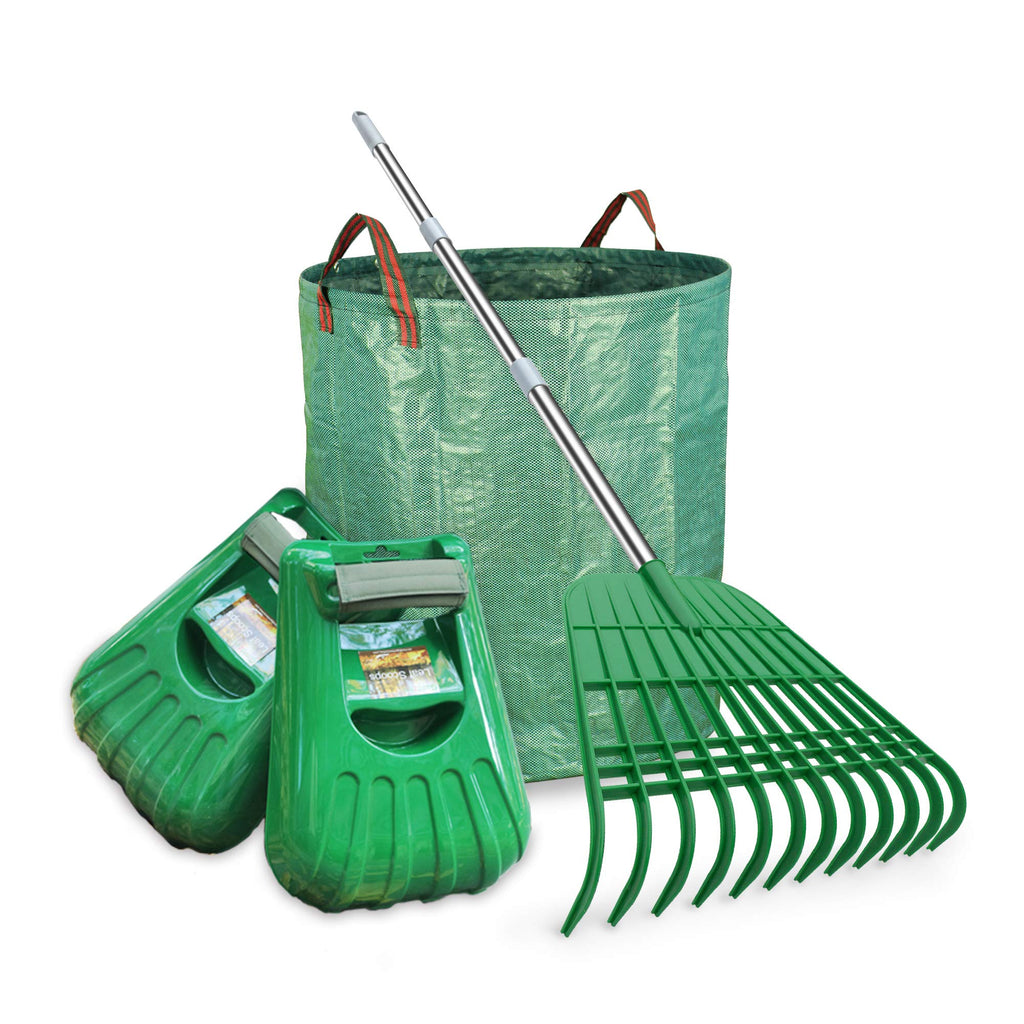 Gardzen Plastic Large Leaf Scoop & 12 Tines Gardening Leaf Rake Set, Comes with 72 Gallon Garden Bag