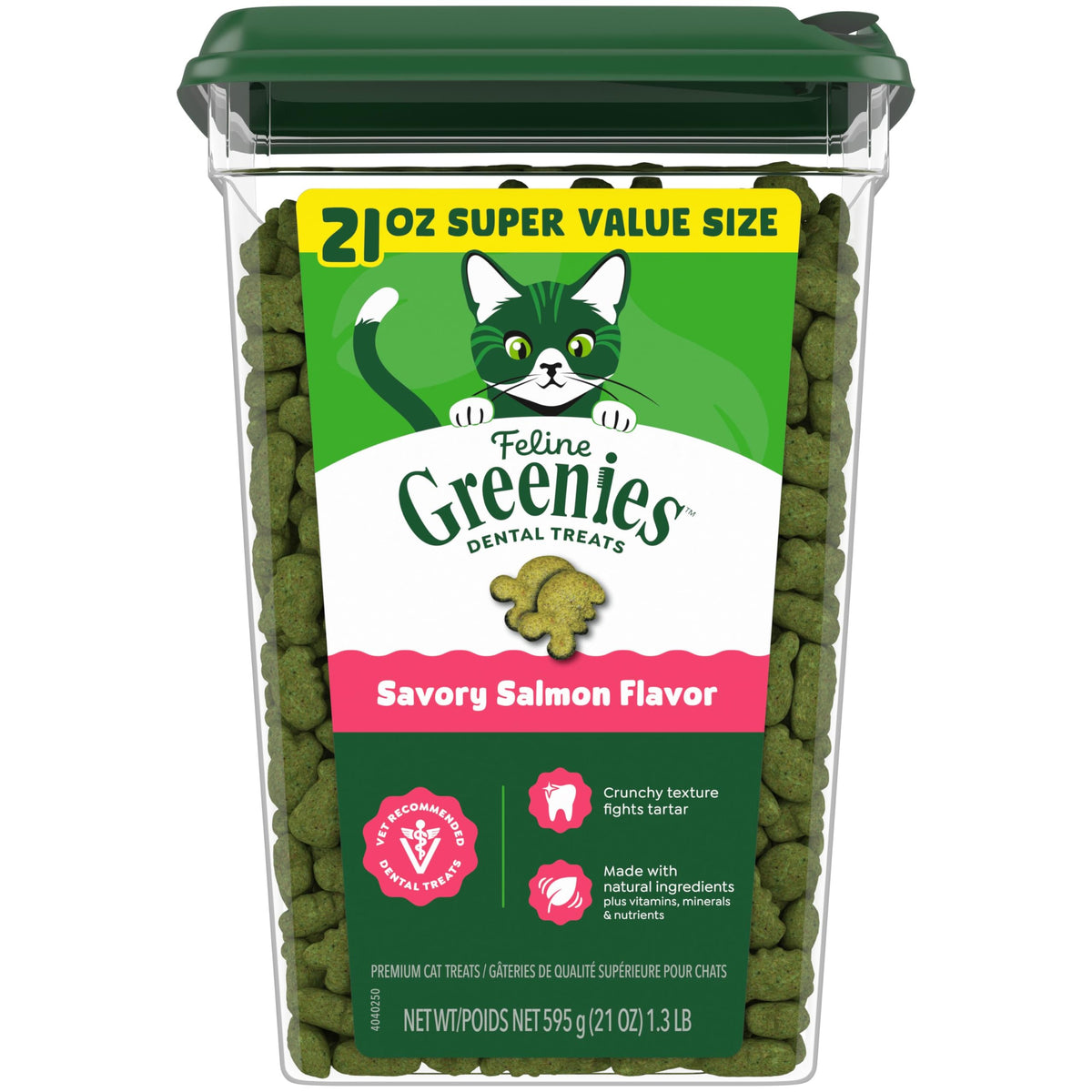 Greenies Feline Natural Crunchy Dental Cat Treats, Salmon Flavor, 21 oz