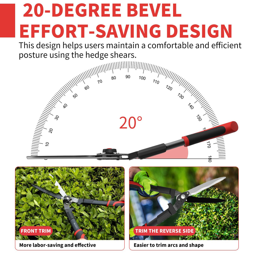 GARTOL 23-Inch Hedge Shears, Manual Garden Clippers with 9" High Carbon Steel Wavy Blade, Heavy Duty Bush Trimmers with Shock-Absorbing Bumpers & Adjustable Tension, Easy-Grip Handles