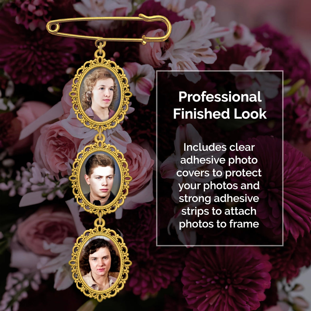 Wedding Bouquet Memorial Remembrance Photo Charm Gold Holds 3 Pictures