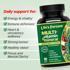 Life's Fortune Whole Food Multivitamin & Mineral Supplement for Men & Women – Energy Support Vitamins for Immune, Brain & Metabolism Support – Iron Free, 180 Vegetarian Tablets