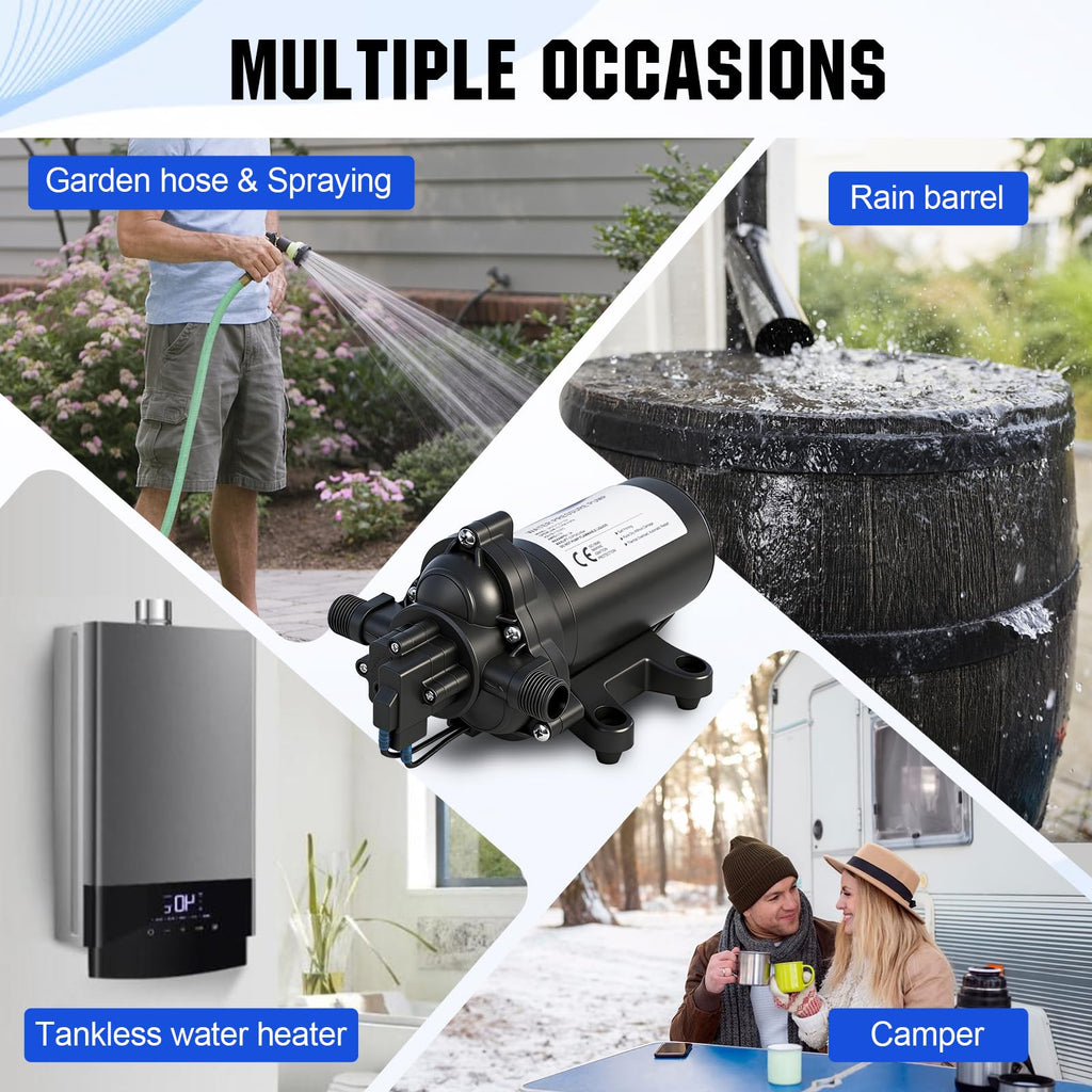 ECO-WORTHY 33-Series Water Pressure Diaphragm Pump Industrial 110V AC 4.0GPM Flow 50PSI Rated Pressure Self Priming RV Fresh Water Pump for Camper Kitchen Bathroom Marine Yacht Caravan