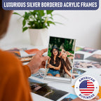 Silver Picture Frames Double-Sided, 6-Pack 5x7 Acrylic Table Number Holders, Clear Easel Stands for Signs, Silver Frames for Wedding Table Numbers, Menu Holders, Photo Displays for Events and Décor