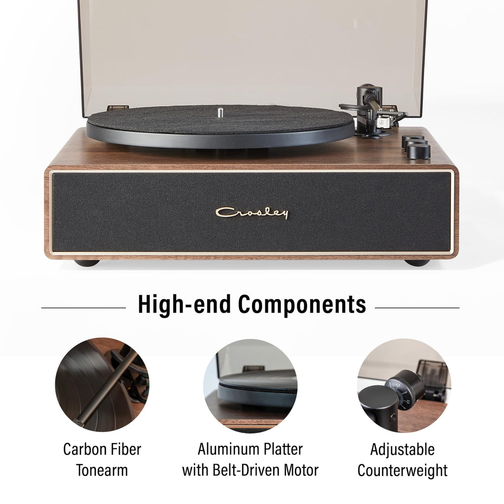 Crosley CR6046A-WAGL Stave 2-Speed Bluetooth Record Player Turntable with Built-in Speakers, Walnut