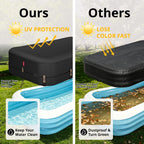 QH.HOME 90"x60" Rectangular Pool Cover for Inflatable Pool,Black Oxford Fabric Heats Water, Blocks Leaves & Sun, Windproof Snug Fit with Patented Ratchet & Weight Rings