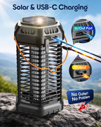 GTERT Solar Bug Zapper Outdoor, Rechargeable Mosquito & Fly Zapper with Auto ON/Off, 6000mAh Long-Lasting, Foldable Camping Light, Solar & USB Powered Bug Zapper for Patio, Camping & Indoor Use