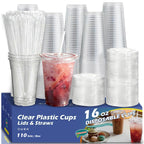 Voatree Disposable Clear Plastic Cups with Lids and Straws,110 Pack,16 oz