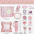 15PCS Birthday Gifts for Women, Relaxing Spa Basket With Luxury Flannel Blanket and 40 oz Tumbler - Care Package for Her, Mom, Wife, Friends - Valentine's, Mother's Day, Christmas