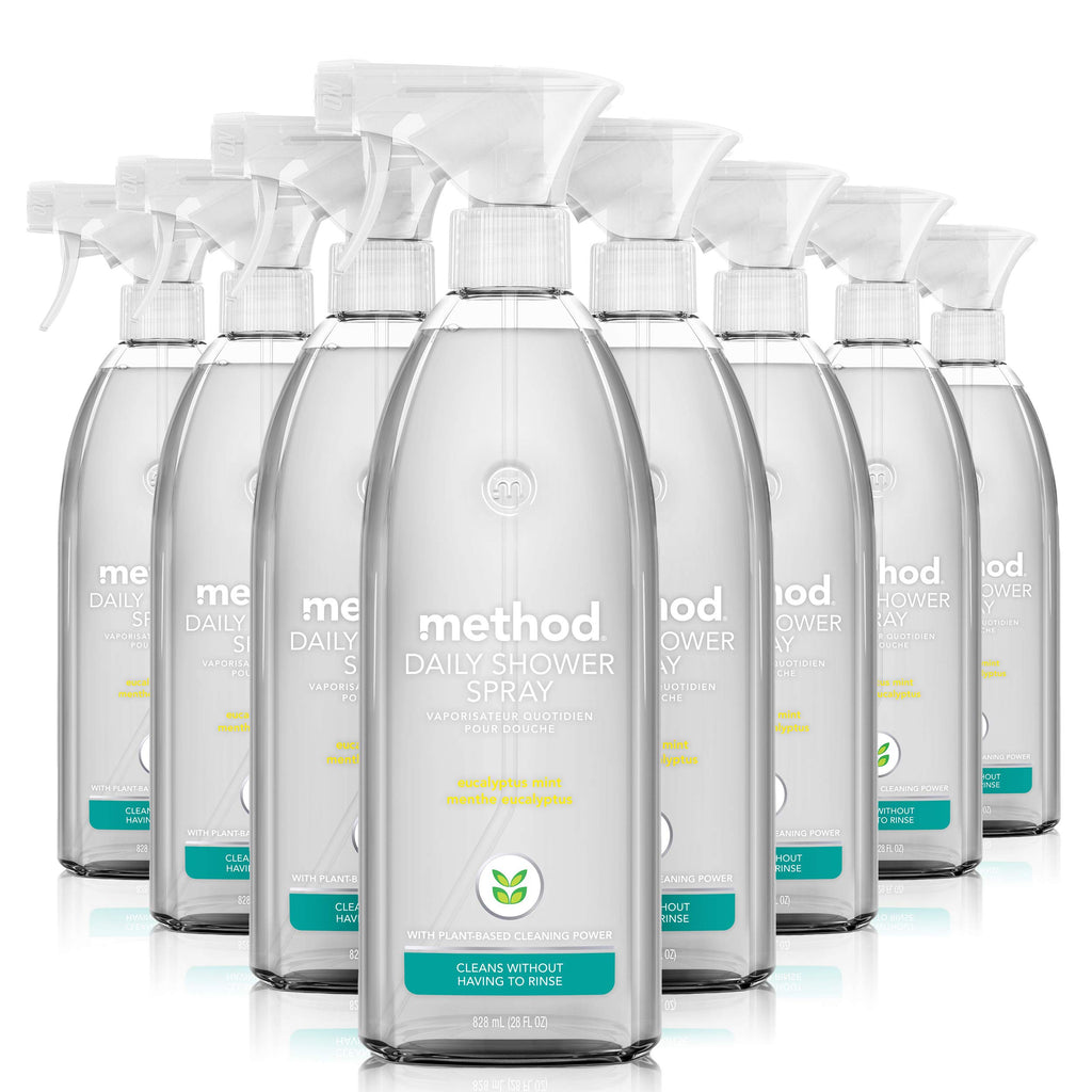 Method Daily Shower Cleaner Spray, & Spray and Walk Away, Eucalyptus Mint Scent, 28 Fl Oz, (Pack of 8), Packaging May Vary