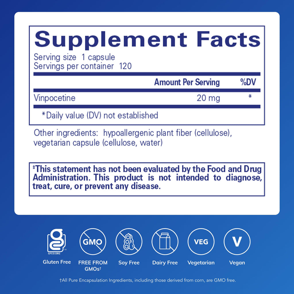 Pure Encapsulations Vinpocetine 20 mg - Brain & Cerebrovascular Support - Memory Support - Gluten-Free & Non-GMO - 120 Capsules