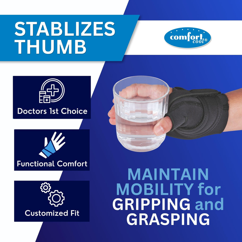Comfort Cool CMC Thumb Brace – Restriction Splint for Arthritis & Tendinitis Relief | Breathable Neoprene with Supportive Thumb Strap - Black, Right Hand, Large (8 to 9 inches) | NC79567