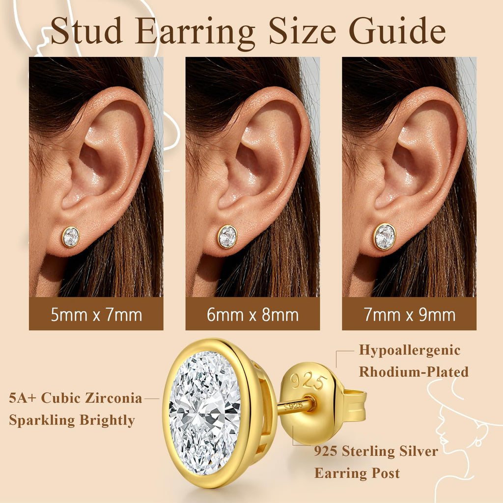 Oval Stud Earrings Bezel Earring Men 925 Sterling Silver Cubic Zirconia Stud Earring for Women 5MM Hypoallergenic CZ Earrings Jiahanzb Men Earrings