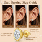 Oval Stud Earrings Bezel Earring Men 925 Sterling Silver Cubic Zirconia Stud Earring for Women 5MM Hypoallergenic CZ Earrings Jiahanzb Men Earrings