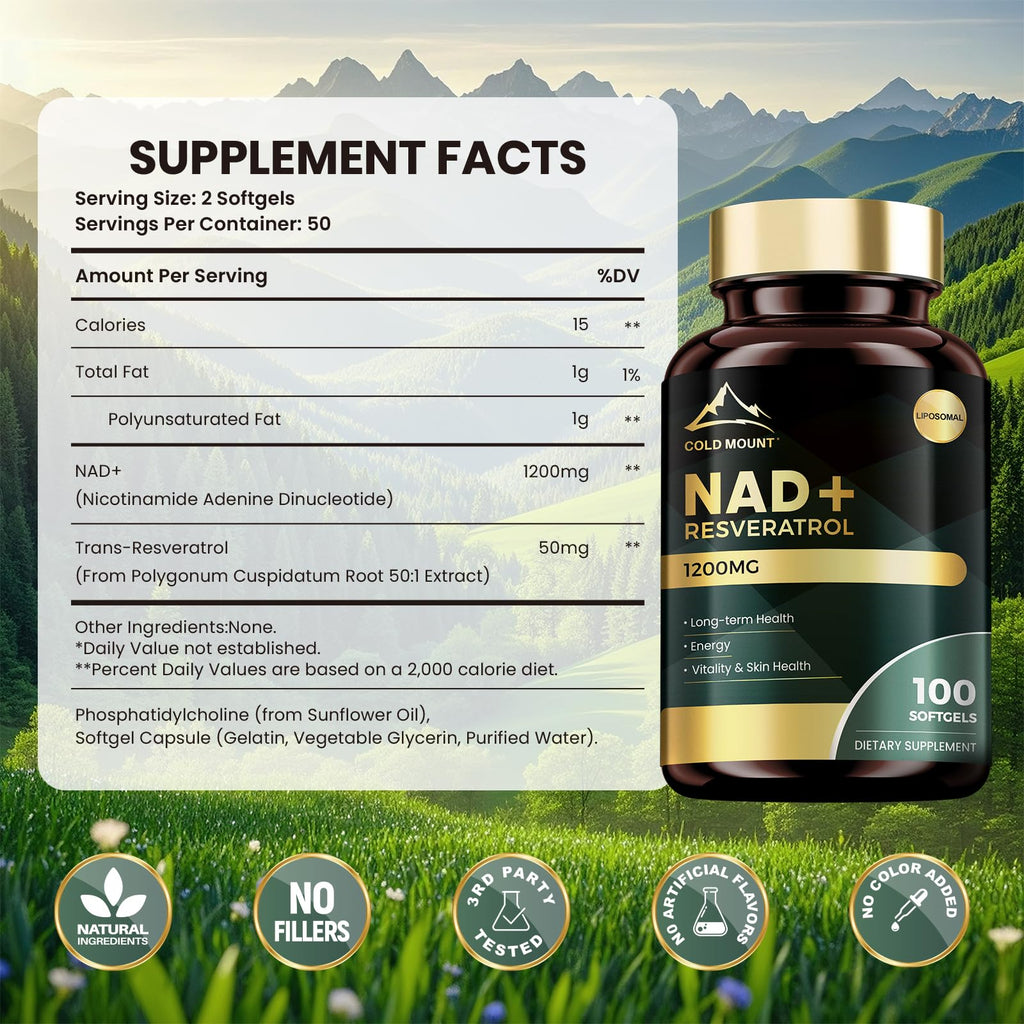 MEGNETA NAD Supplement with Trans Resveratrol - Boost NAD Levels, Energy & Anti-Aging Support - 200 Softgels