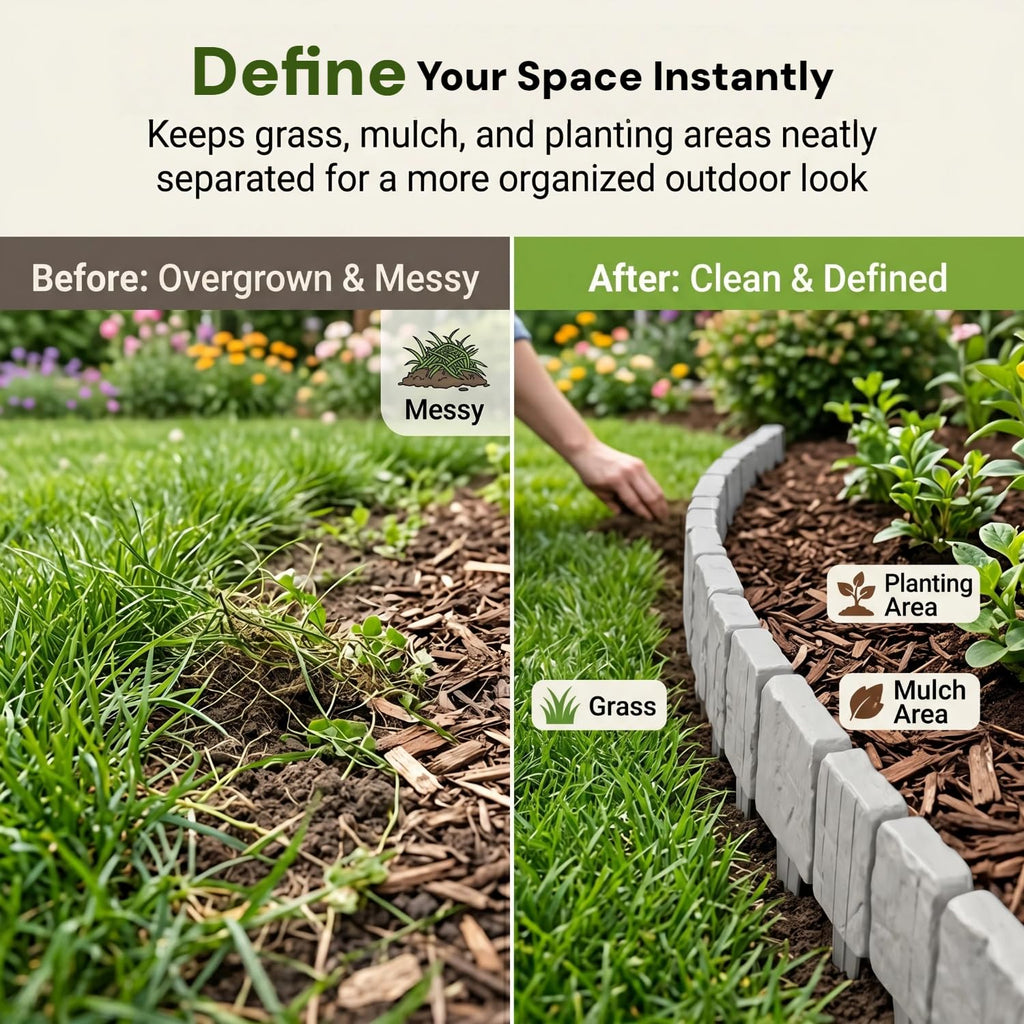 Imitation Stone Garden Fence - DIY Garden Edging Border, 2026 New Plastic Garden Retaining Fence, Interlocking No Dig Decorative Garden Fence with Stakes, for Yard, Patio, Outdoor (Gray, 30pcs)