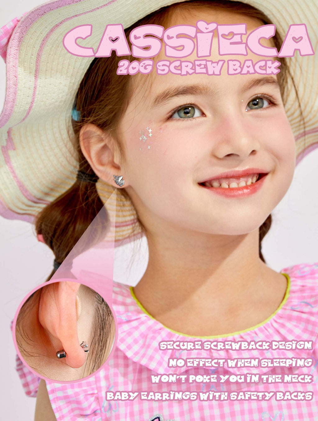 CASSIECA 8 Pairs Hypoallergenic Screw Back Earrings for Girls Kids