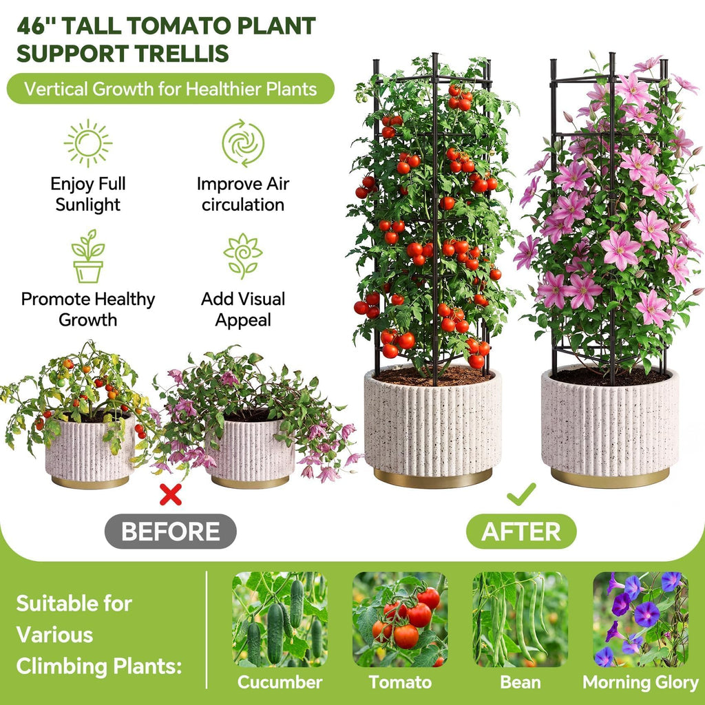 46 Inch Heavy Duty Metal Tomato Cage for Garden - 3 Pack Metal Steel Tomato Cages, Panel-Assembled Garden Trellis, Flexible Shapes Plant Support Set, Rustproof Stackable Trellis for Climbing Plants