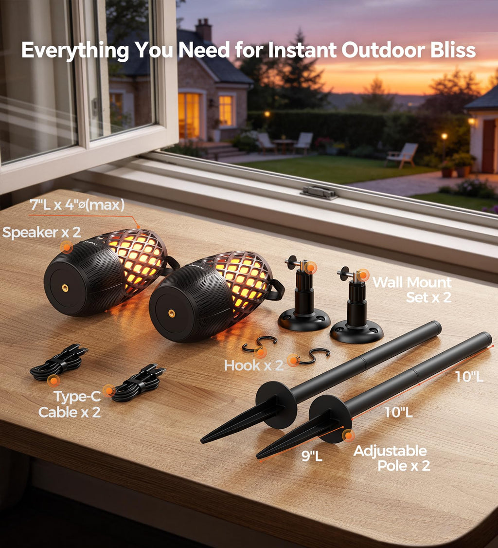Outdoor Speakers with Lights, Gifts for Men Women, IPX5 Waterproof, 2 Pack