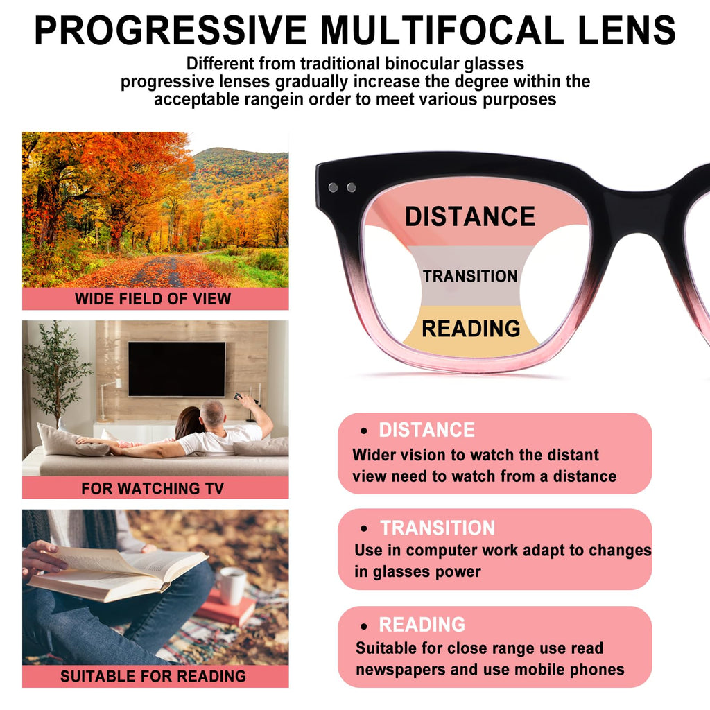 CHOFILORD Progressive Multifocus Reading Glasses for Women Men Blue Light Blocking Spring Hinge Square Computer Readers (4 Pack Mixed B, 1.75, Diopters)