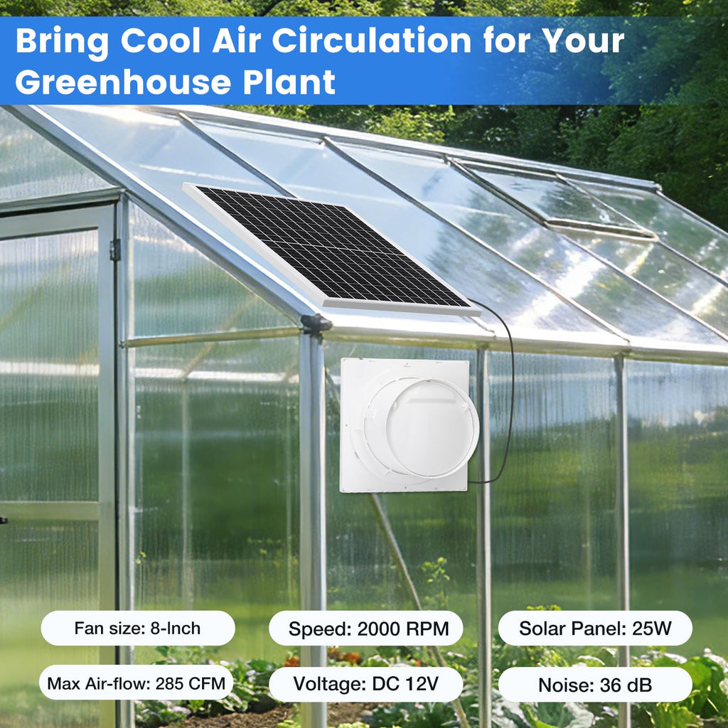 Fanspex 8" Solar Exhaust Fan for Greenhouse, Shed & Chicken Coop