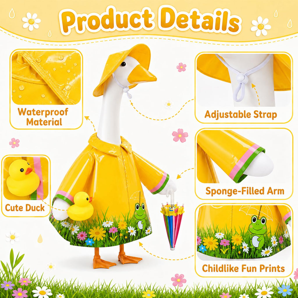 GJL Raincoat Porch Goose Outfit with Umbrella for 23" Goose,Yard Lawn Decor