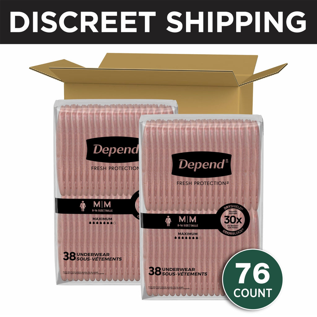 Depend Fresh Protection Adult Diapers, Incontinence & Postpartum Bladder Leak Underwear for Women, Disposable, Maximum, Medium, Blush, 76 Count (2 Packs of 38), Packaging May Vary