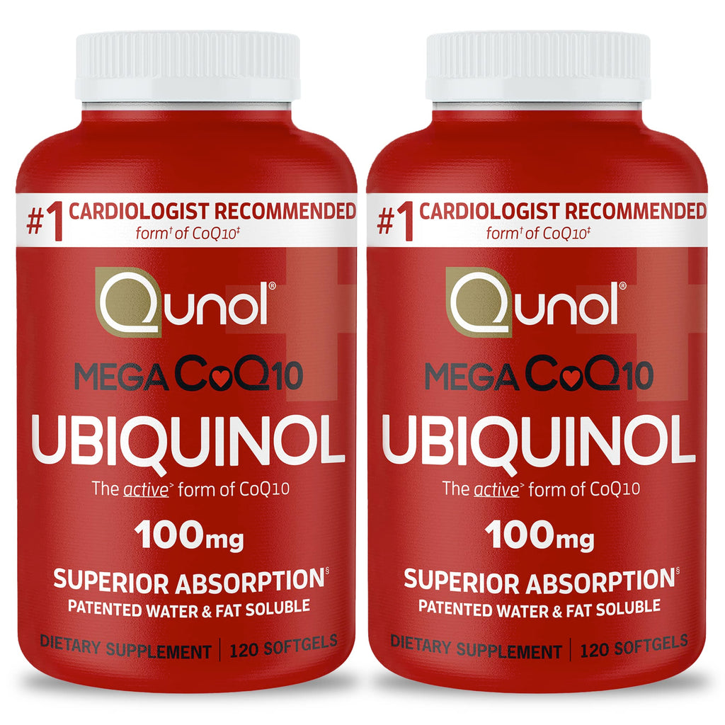 Qunol Mega Ubiquinol CoQ10 100mg, Superior Absorption, Patented Water and Fat Soluble Natural Supplement Form of Coenzyme Q10, Antioxidant for Heart Health, 240 Count Softgels, 120 Count (Pack of 2)