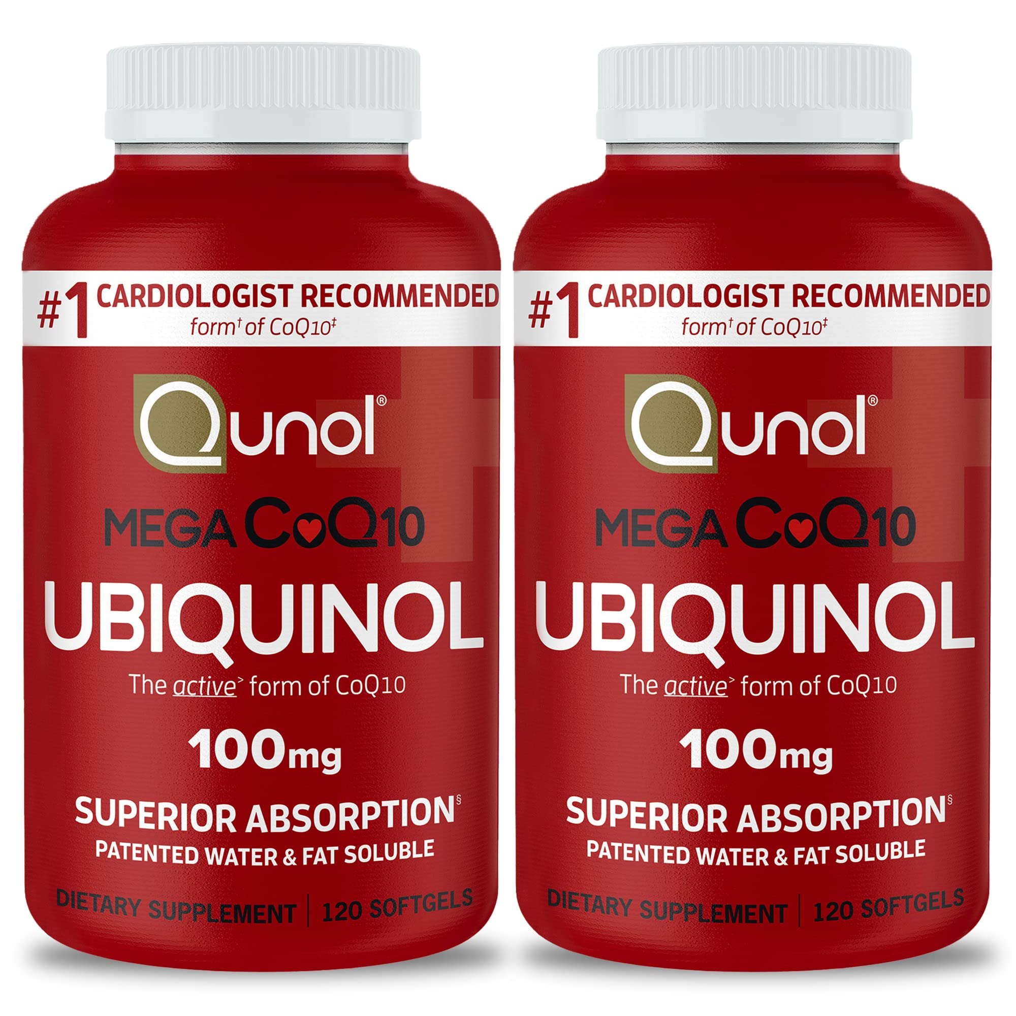 Qunol Mega Ubiquinol CoQ10 100mg, Superior Absorption, Patented Water and Fat Soluble Natural Supplement Form of Coenzyme Q10, Antioxidant for Heart Health, 240 Count Softgels, 120 Count (Pack of 2)