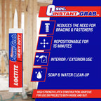 Loctite Power Grab Express Heavy Duty Construction Adhesive, 9 fl oz Cartridge, 1 Pack - Versatile Constuction Glue for Wood, Wall, Tile, Foam Board & More