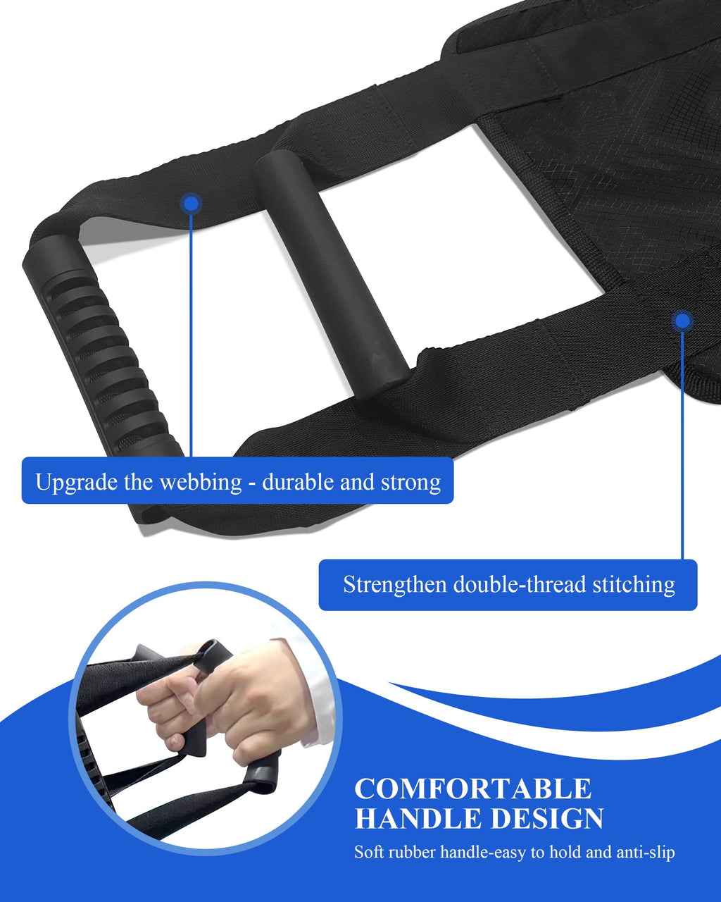 SPRING SEAON Transfer Sling - Essential Transfer Belt Lifting Strap for Elderly and Disabled with Mobility Aids- Lift Assist Gait Belts for Seniors for Home, Hospital, Nursing Care (Black)