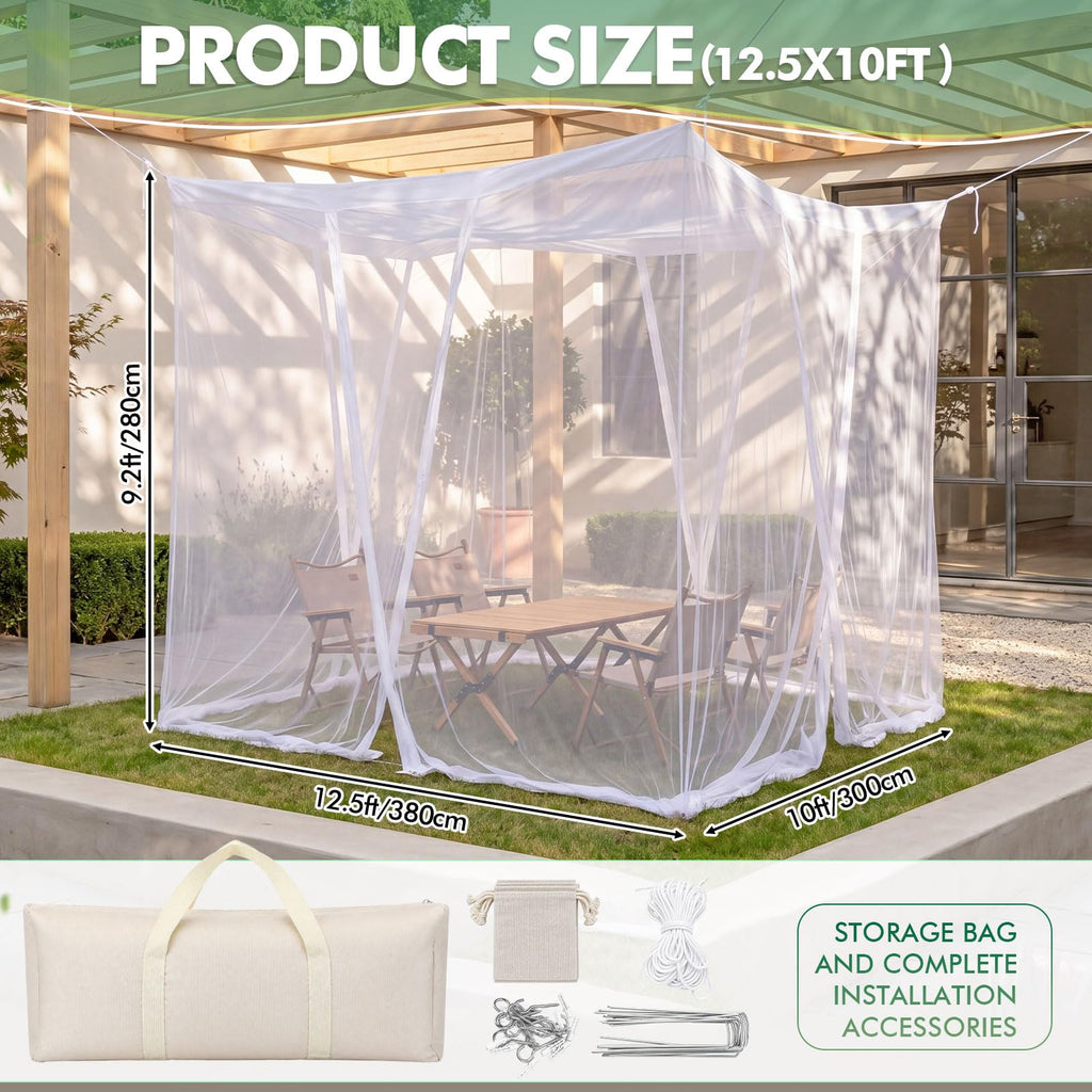 Gilprop Extra Large Mosquito Net for Patio 12.5 x 10 ft Outdoors Four Sided Insect House Screen Netting White Outside Canopy Bug Protection Netting for Gazebo Porch Garden Terrace