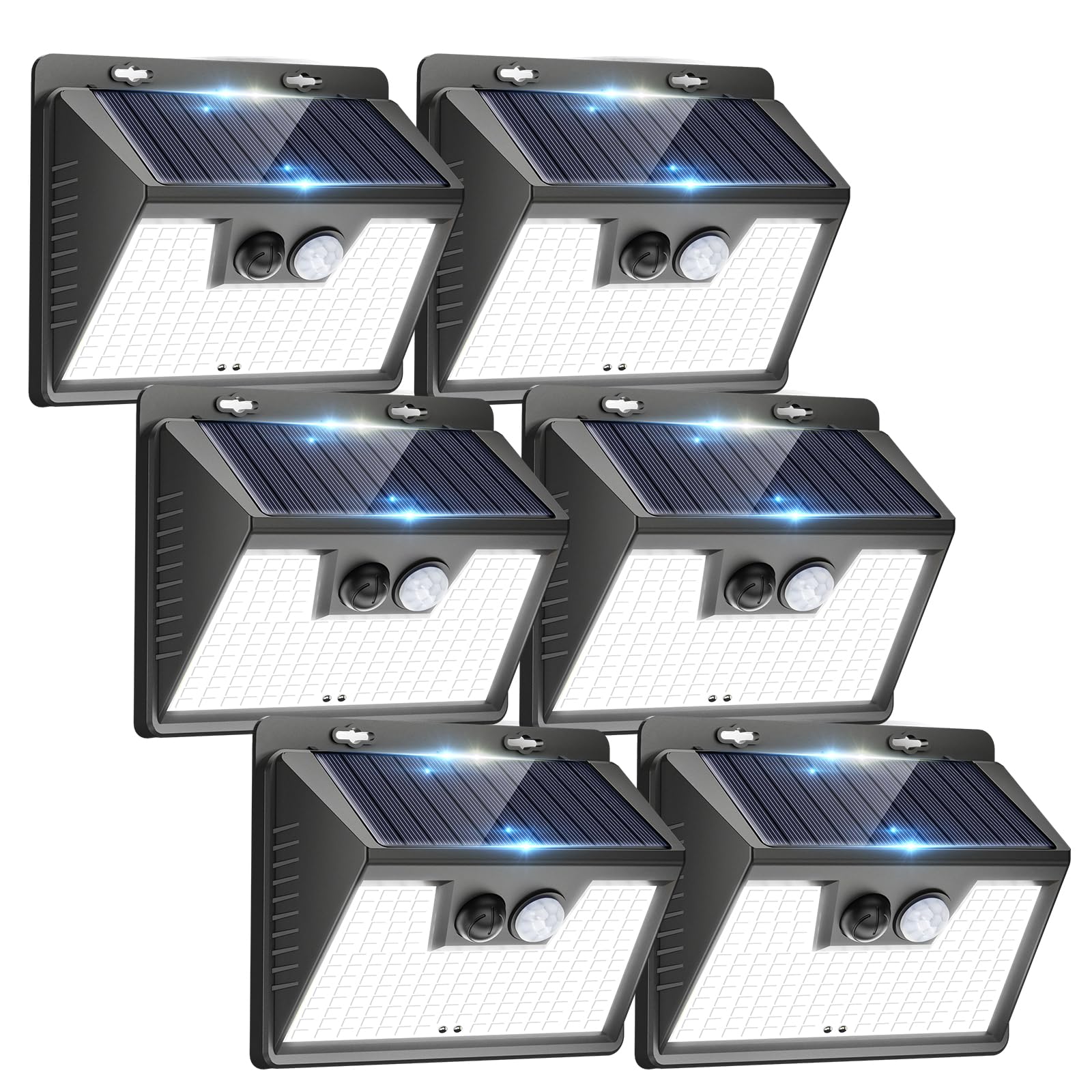 Peasur Solar Lights Outdoor Motion Sensor, 6 Pack 140 LED Solar Powered Fence Light Waterproof, 3 Modes Security Wall Lighting for Outside Yard Deck Garden