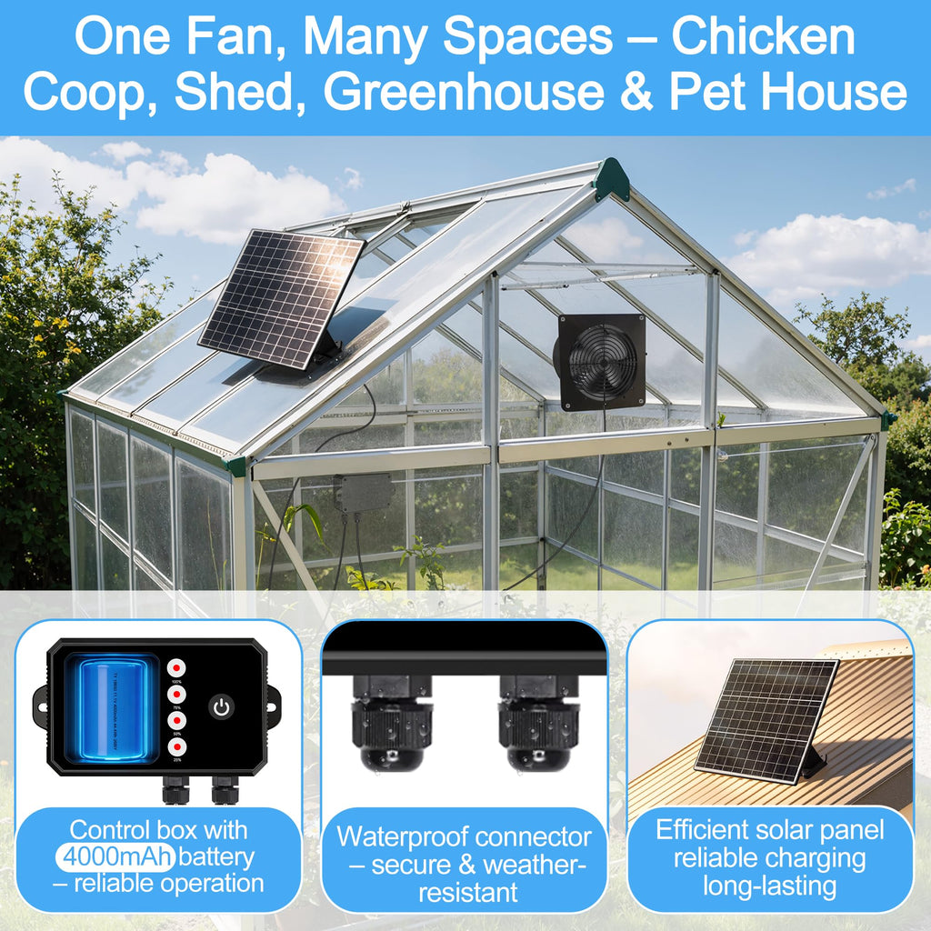 Solar Powered Fan for Chicken Coop with Remote 3 Modes, Intake & Exhaust