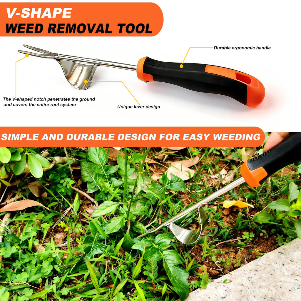 3 in 1 Garden Weeding Tool Set – Manganese Steel Weed Puller, Crack & Crevice Weeder, Ergonomic Scratch Tool for Vegetable Gardening, Lawn Yard Flower Bed Weeding – Heavy Duty Rustproof Hand Tools