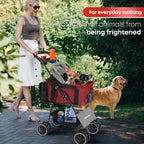 2-in-1 Foldable Pet Stroller with Canopy, 4 Wheels Pet Strolling Cart for Small/Medium Dogs and Cats with Removable Carrier,Breathable Mesh,Mom Tote Bag,Cup Holders,Easy Assembly,Grey+Red