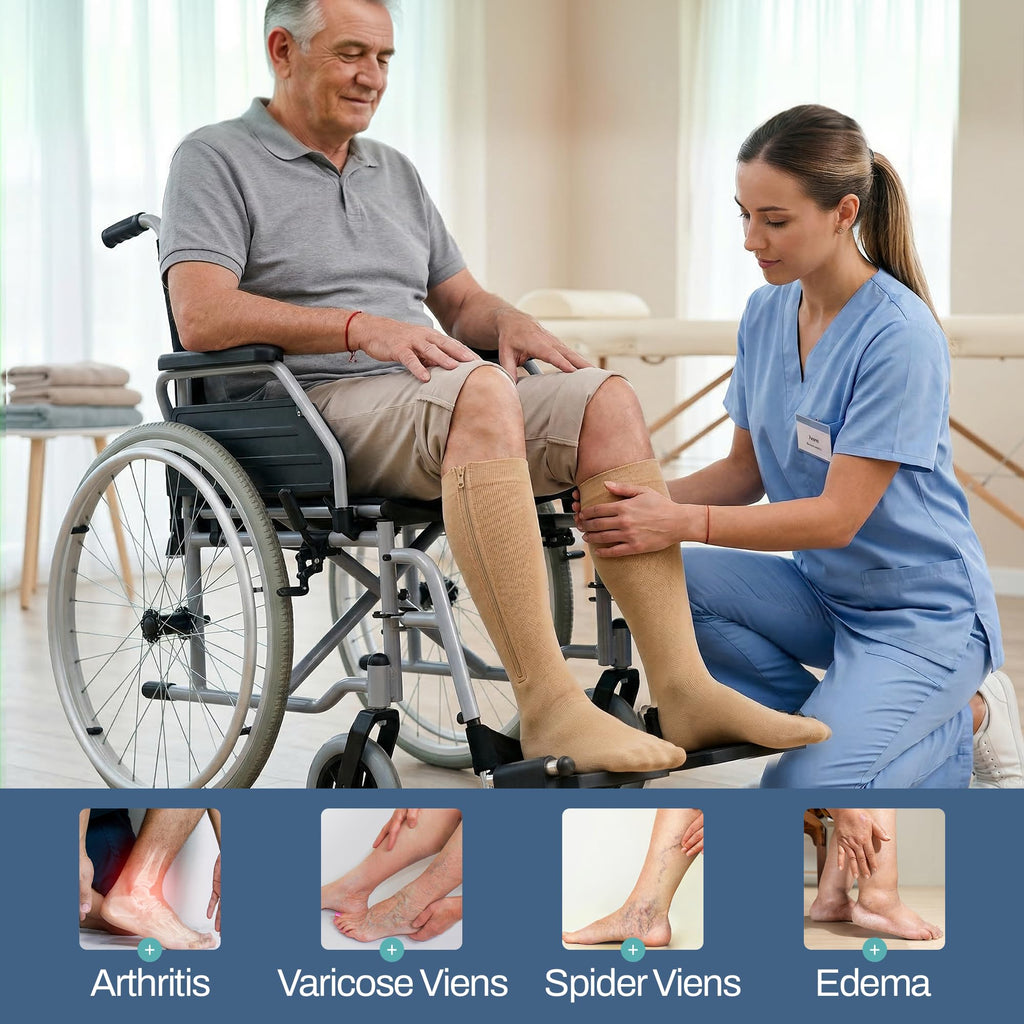TheraMagic® Zipper Compression Socks for Men & Women, 20-30mmHg Closed Toe Graduated Zippered Compression Stocking