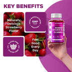 Vitamatic 2 Packs Vitamin B6 100mg Gummies – Natural Strawberry Flavor – 60 Pectin-Based Gummies per Bottle – Nervous System & Energy Support