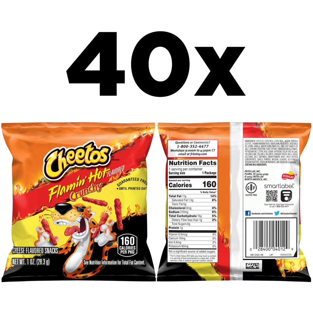 Cheetos Cheese Flavored Snacks, Flamin' Hot Crunchy, 1 Ounce (Pack of 40)