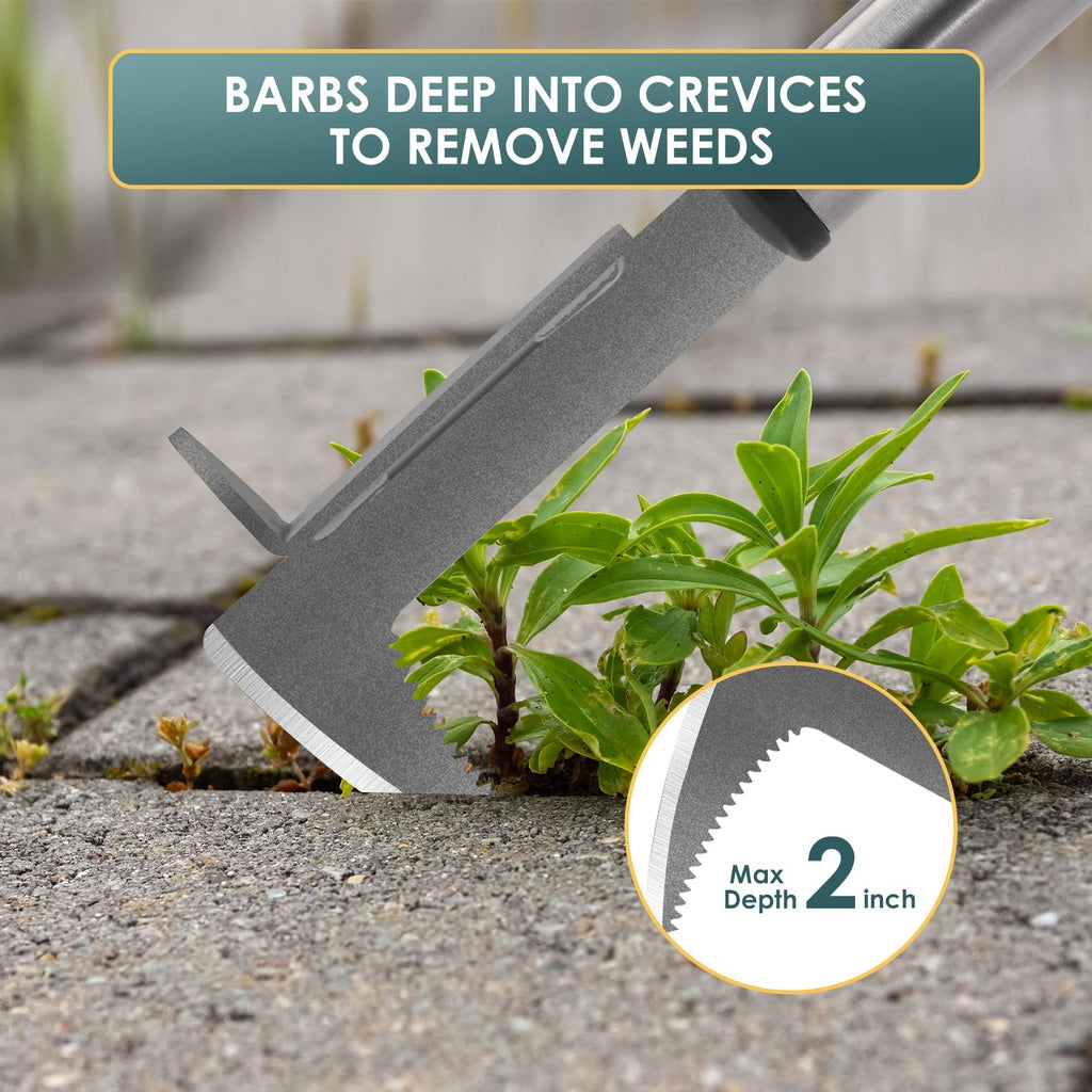 BARAYSTUS Crack Weeder, Stainless Steel Manual Crevice Weeding Tool,13" Weed Grabber Remover, L-Shaped Manual Weeder Puller, Durable Crevice Weeding Tool for Sidewalk Garden Patio Lawn