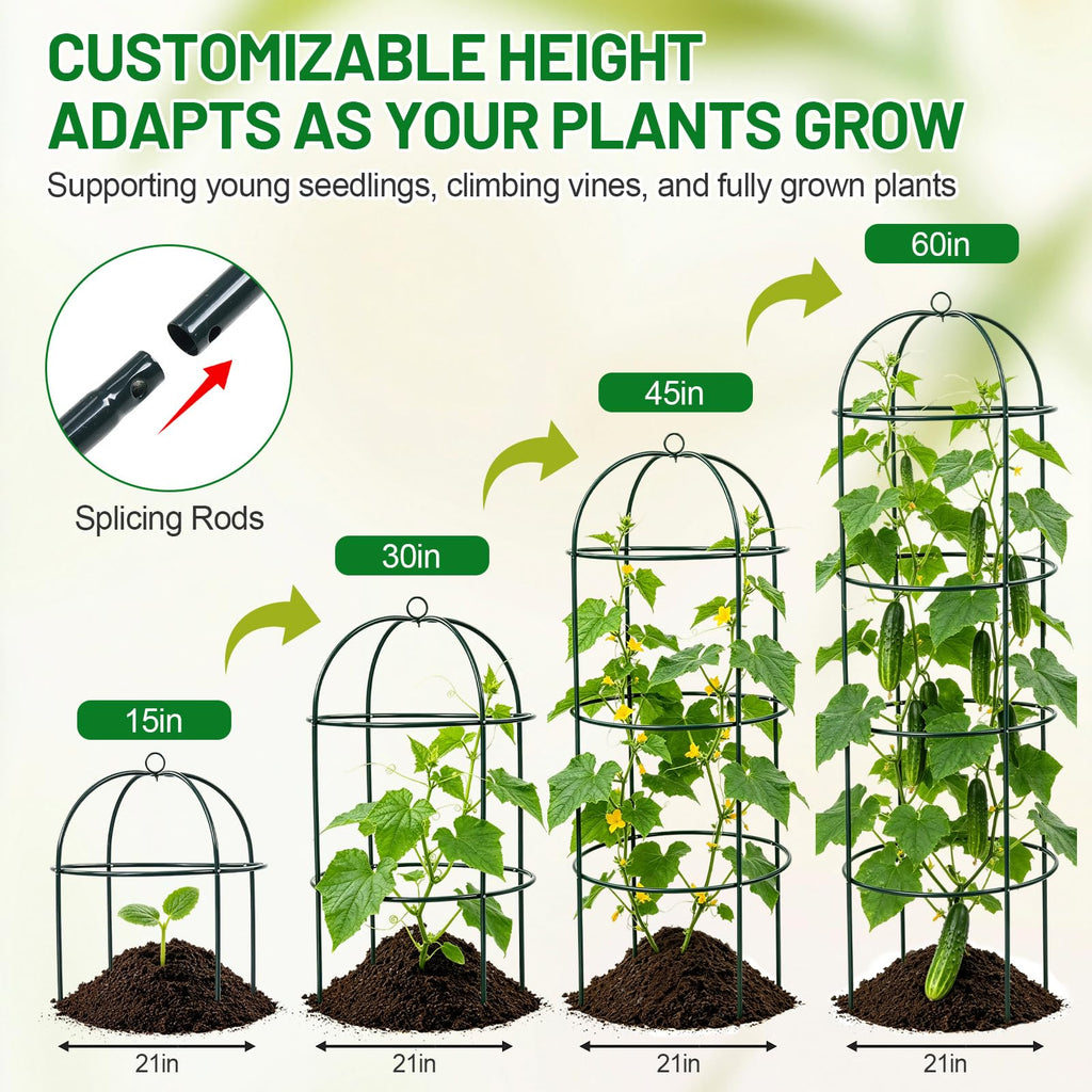Trellis for Climbing Plants Outdoor, 60" Tall, 21" Dia, Heavy Duty Metal Garden Trellis Tower Potted Cages for Flowers Fruits Vegetable Cucumber Tomato Rose Clematis Pea Bean Raised Bed Trellises