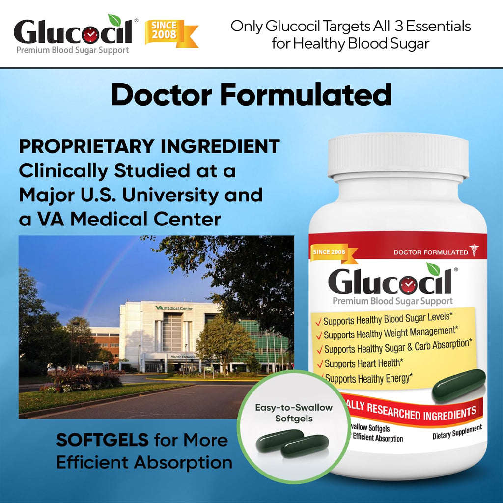 Glucocil – Softgels - Premium Blood Sugar Support - New Clinical Study Published March 2026-3 Million Bottles Sold - Supports the 3 Essentials for Healthy Blood Sugar - Since 2008, 2-Pack