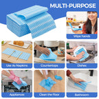Peachicha Reusable Cleaning Cloths Handi Wipes Reusable Cloths Disposabel Dish Towels Dry Handy Wipes Big Durable Absoebent and Dry Quickly 100 Count, Blue