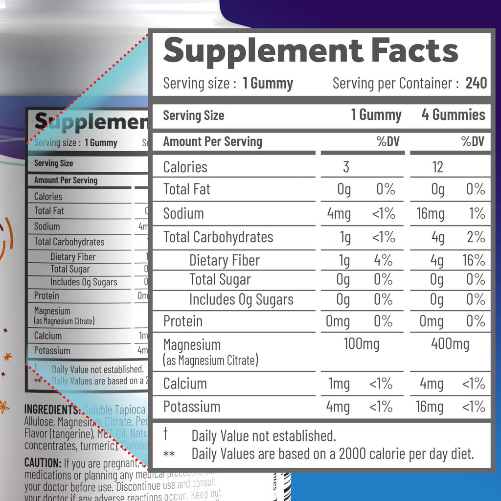 Magnesium Citrate Gummies - Sugar-Free, Vegan and Non-GMO for Better Sleep and Relaxation - No Sugar Alcohol - Magnesium Supplement for Adults, Teens and Kids - Tangerine - 240 Gummy