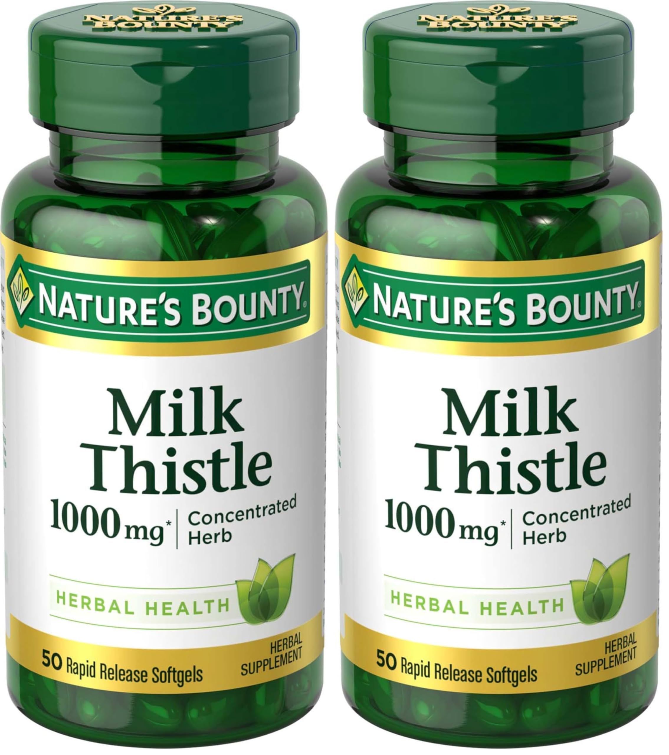 Nature's Bounty Milk Thistle, Herbal Health Supplement, Supports Liver Health, 1000 mg, Rapid Release Softgels, 50 Ct (Pack of 2)